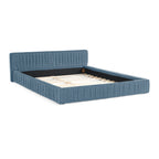 Modern Queen Size Upholstered Bed Frame with Pleated Chenille Fabric and Headboard, No Box Spring Needed, Blue