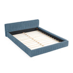 Modern Queen Size Upholstered Bed Frame with Pleated Chenille Fabric and Headboard, No Box Spring Needed, Blue