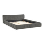 Modern Queen Size Upholstered Bed Frame with Chenille Fabric and Pleated Design in Grey