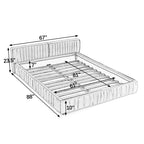 Modern Queen Size Upholstered Bed Frame with Chenille Fabric and Pleated Design in Grey