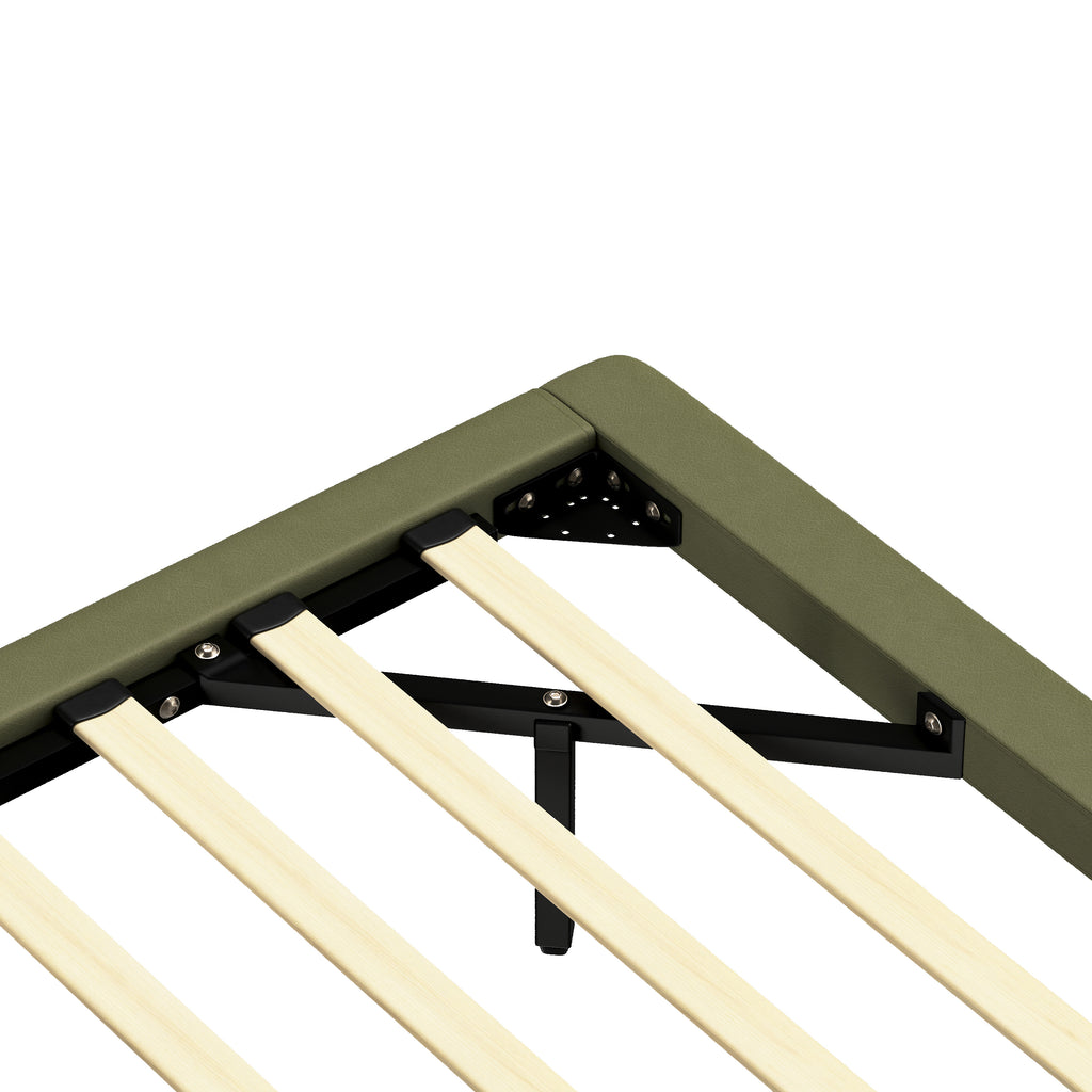 Floating Bed Frame with LED Light, Modern PU Leather Platform Bed, No Boxing Spring Needed, Assemble Easily, Queen Size Bed Frame