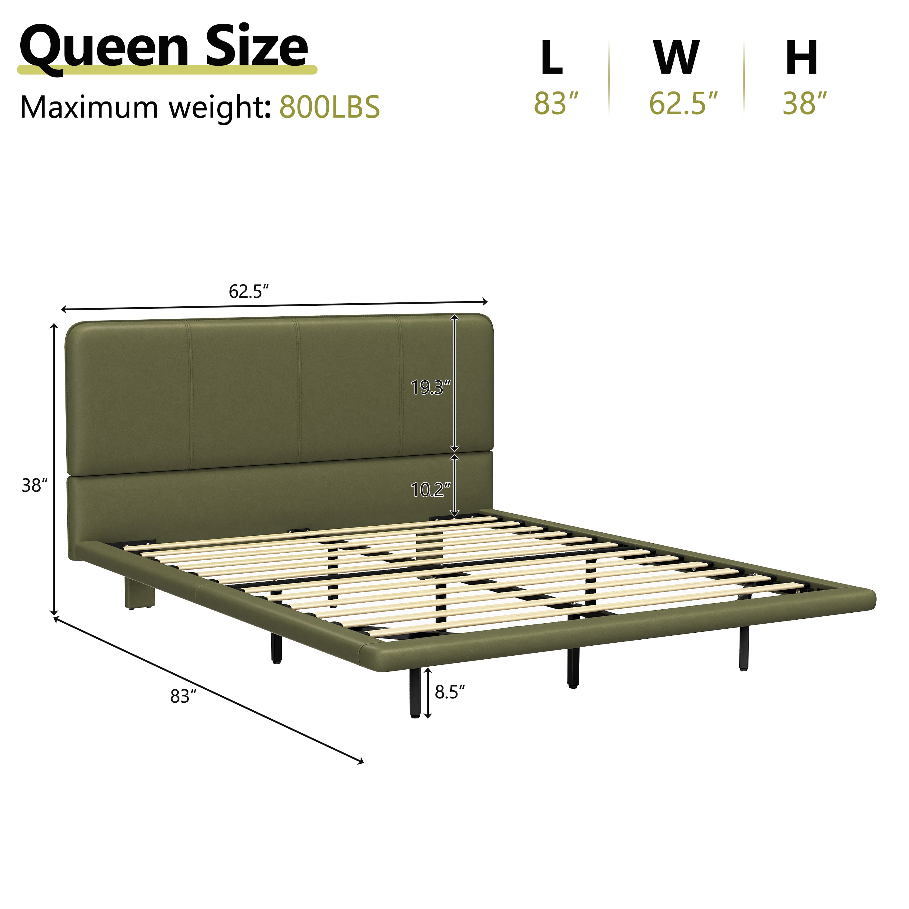 Floating Bed Frame with LED Light, Modern PU Leather Platform Bed, No Boxing Spring Needed, Assemble Easily, Queen Size Bed Frame