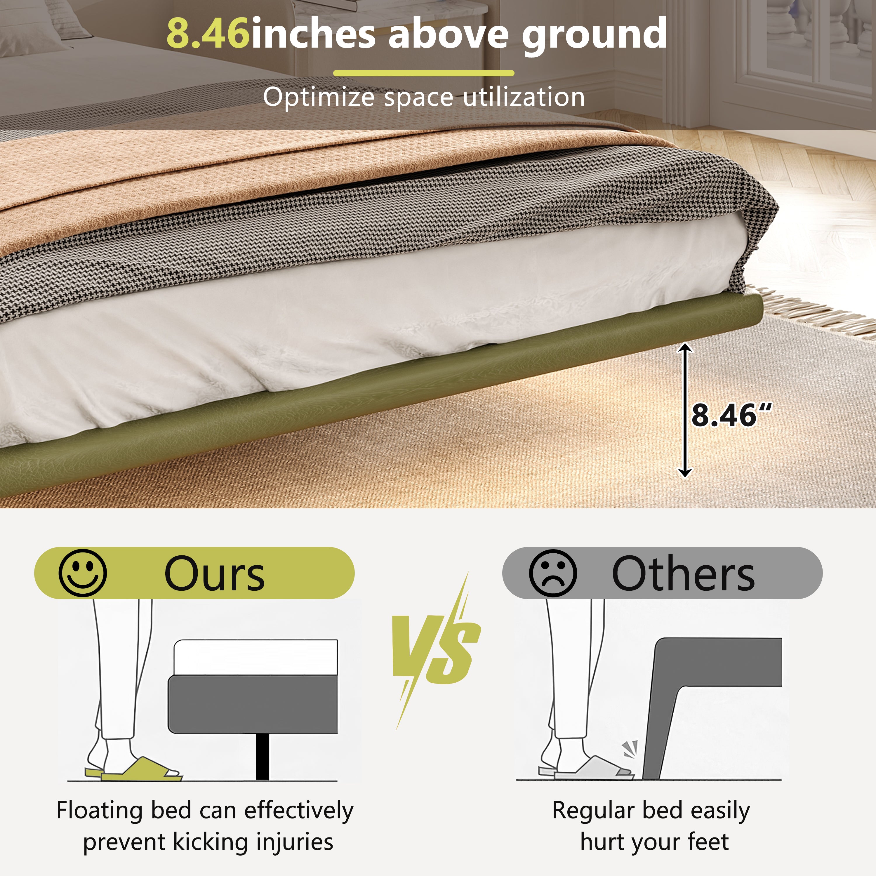 Floating Bed Frame with LED Light, Modern PU Leather Platform Bed, No Boxing Spring Needed, Assemble Easily, Queen Size Bed Frame