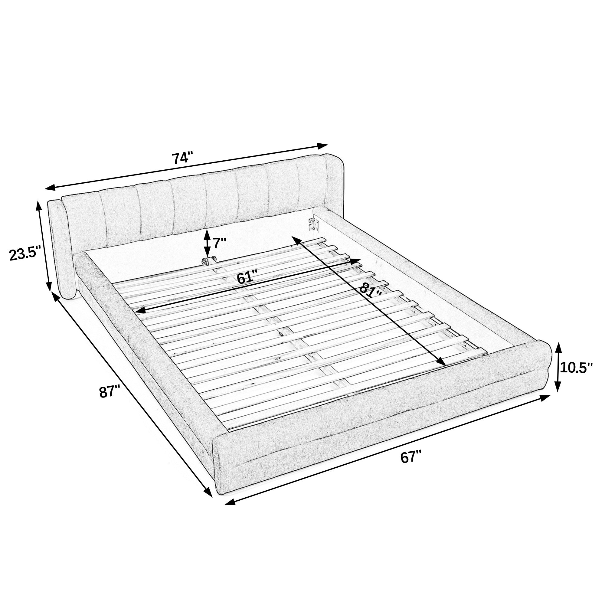 Modern Queen Size Upholstered Bed Frame with Chenille Fabric and Headboard in Blue-Green