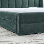 Modern Queen Size Upholstered Bed Frame with Chenille Fabric and Headboard in Blue-Green