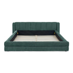 Modern Queen Size Upholstered Bed Frame with Chenille Fabric and Headboard in Blue-Green