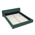 Modern Queen Size Upholstered Bed Frame with Chenille Fabric and Headboard in Blue-Green