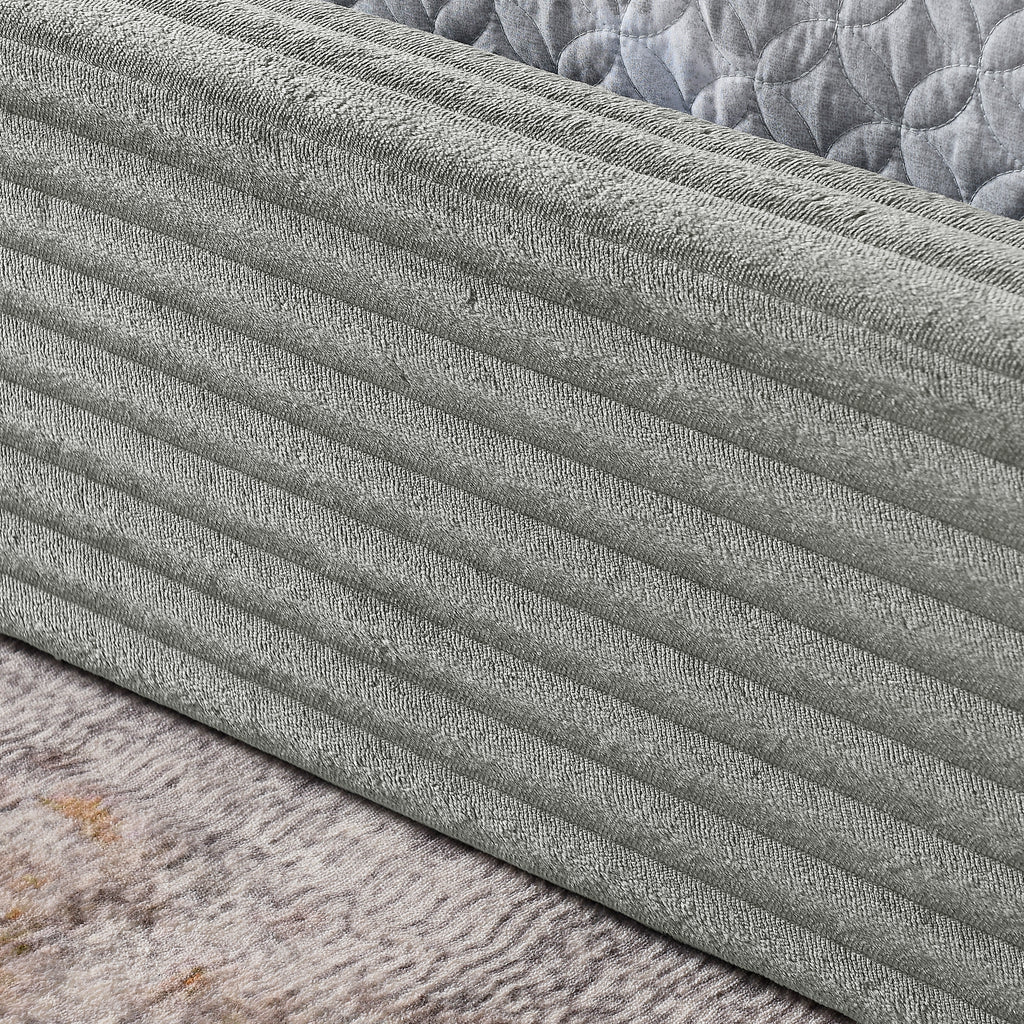 Modern Queen Size Upholstered Bed Frame with Curved Headboard, Velvet Fabric, No Box Spring Required, Grey