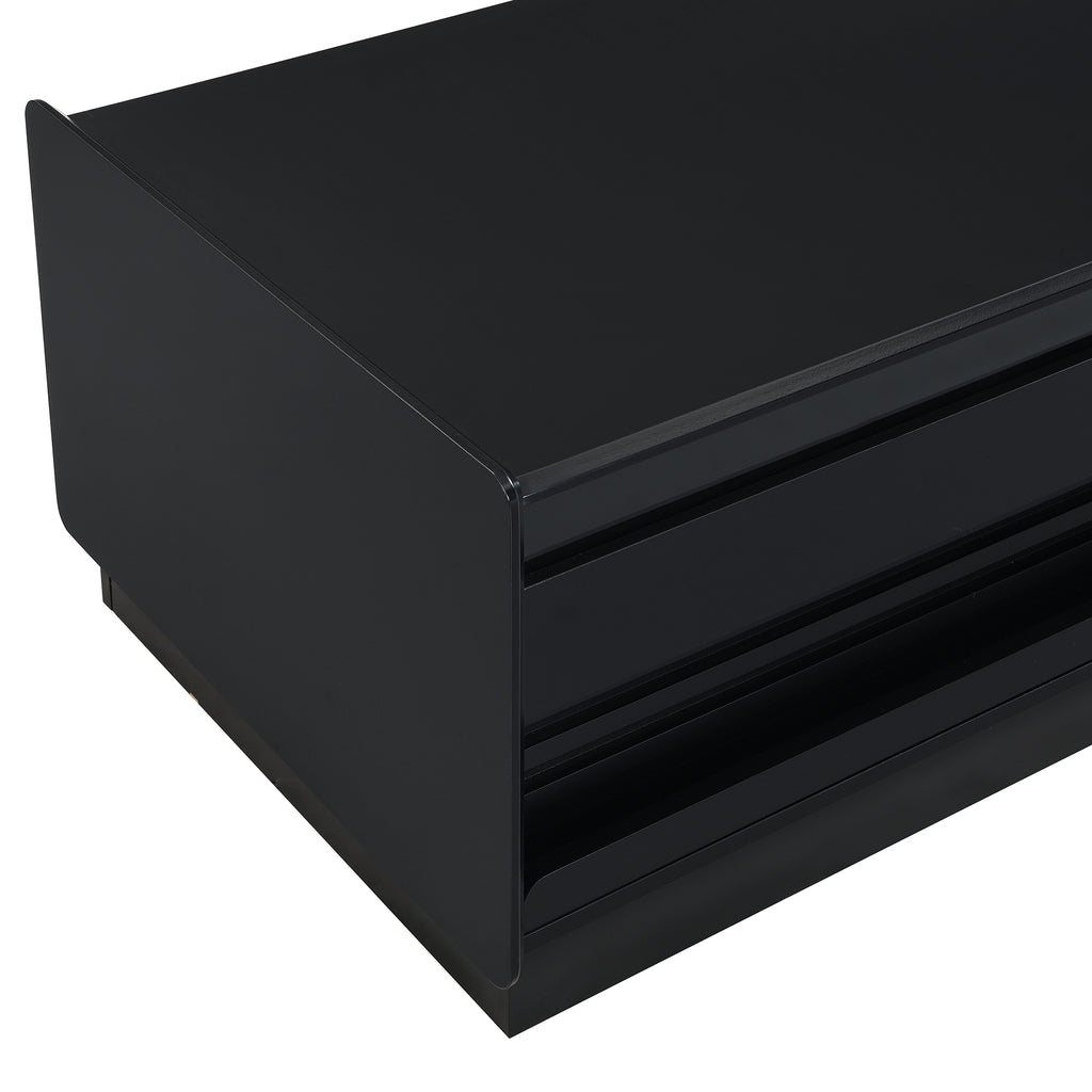 U-Can Modern Rectangle Coffee Table with 4 Drawers and 2 Display Shelves, 47.2' Wood Coffee Table with Fluted Style, Tempered Glass for Living Room