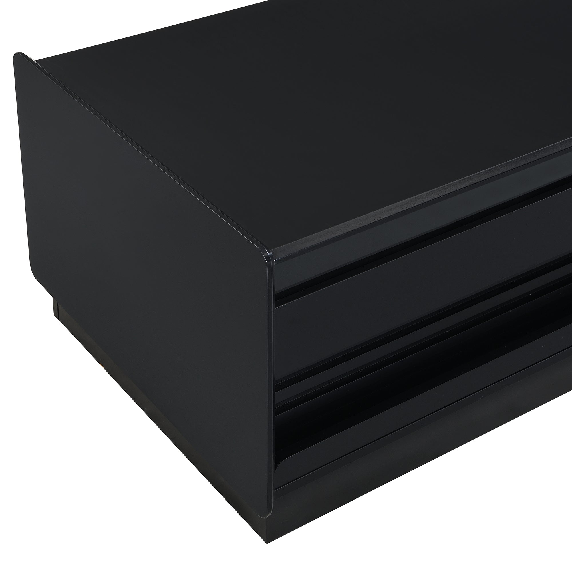 U-Can Modern Rectangle Coffee Table with 4 Drawers and 2 Display Shelves, 47.2' Wood Coffee Table with Fluted Style, Tempered Glass for Living Room