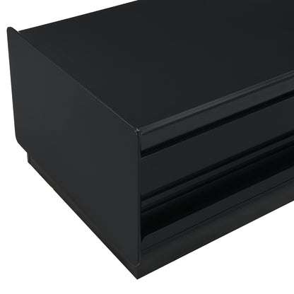 U-Can Modern Rectangle Coffee Table with 4 Drawers and 2 Display Shelves, 47.2' Wood Coffee Table with Fluted Style, Tempered Glass for Living Room