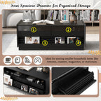 U-Can Modern Rectangle Coffee Table with 4 Drawers and 2 Display Shelves, 47.2' Wood Coffee Table with Fluted Style, Tempered Glass for Living Room