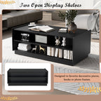 U-Can Modern Rectangle Coffee Table with 4 Drawers and 2 Display Shelves, 47.2' Wood Coffee Table with Fluted Style, Tempered Glass for Living Room