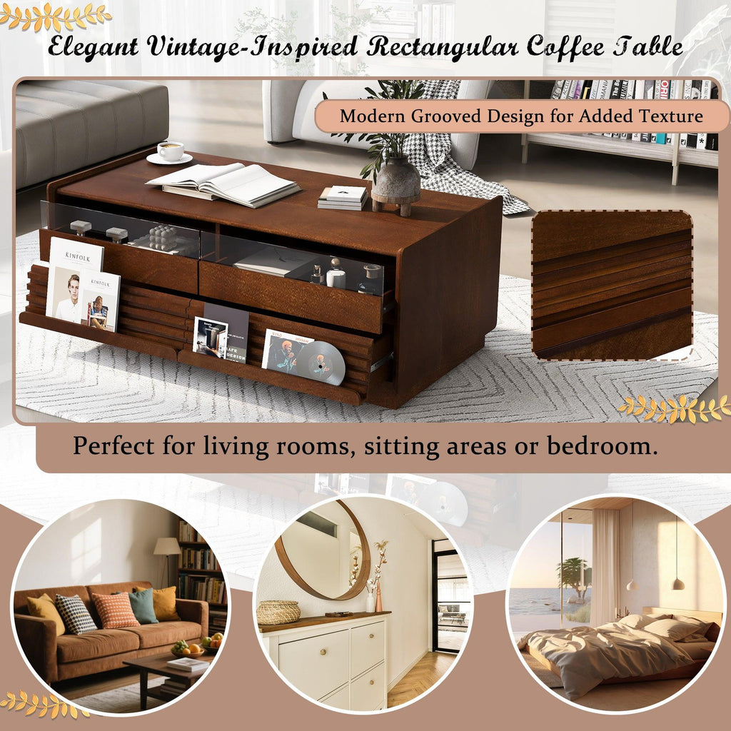 Modern Rectangle Wood Coffee Table with Storage Shelves.