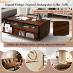 Modern Rectangle Wood Coffee Table with Storage Shelves.
