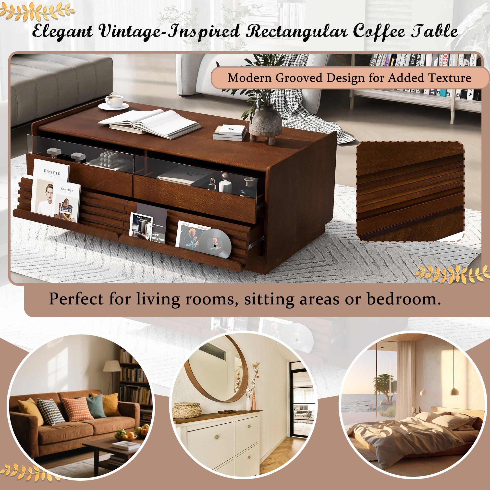 Modern Rectangle Wood Coffee Table with Storage Shelves.