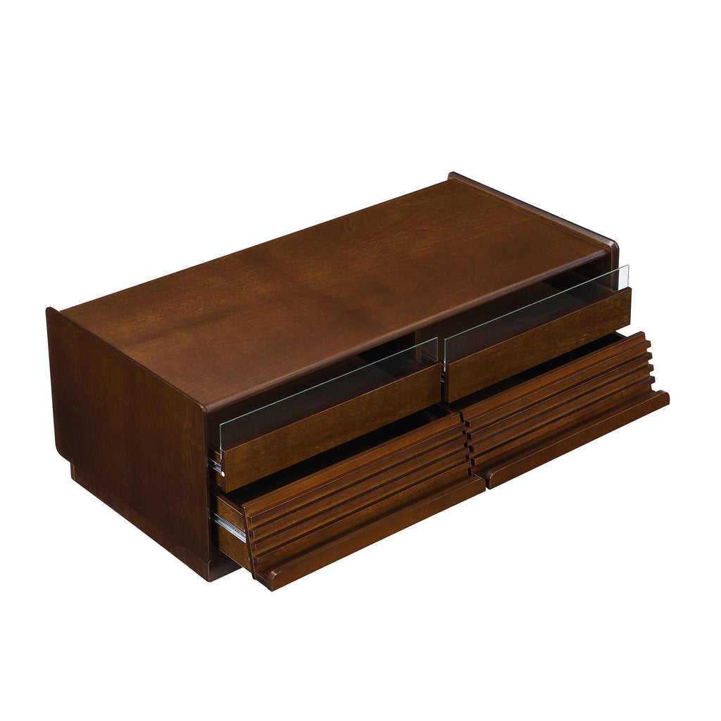 Modern Rectangle Wood Coffee Table with Storage Shelves.