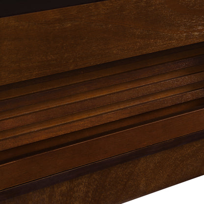 U-Can Modern Rectangle Coffee Table with 4 Drawers and 2 Display Shelves, 47.2' Wood Coffee Table with Fluted Style, Tempered Glass for Living Room