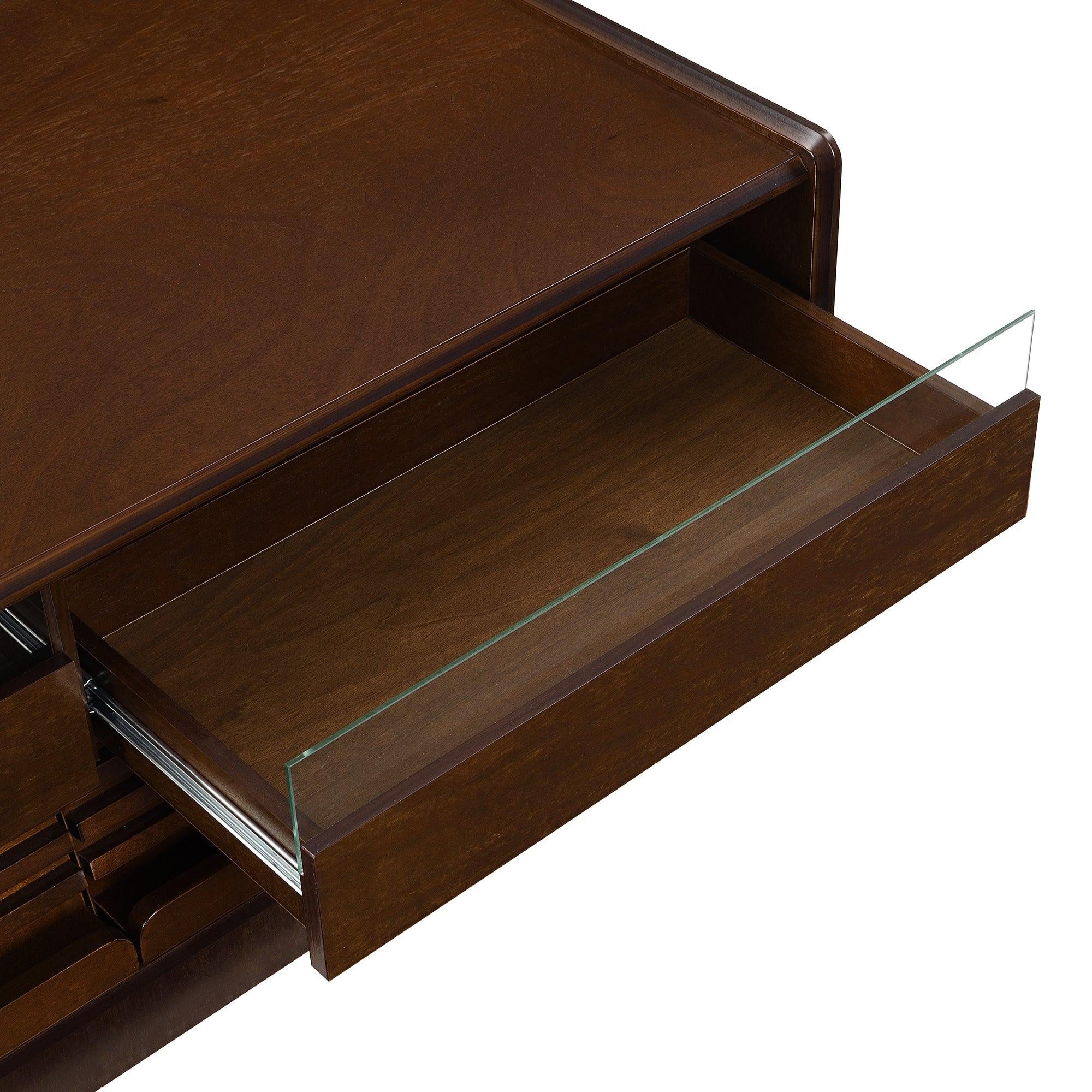 Modern Rectangle Wood Coffee Table with Storage Shelves.