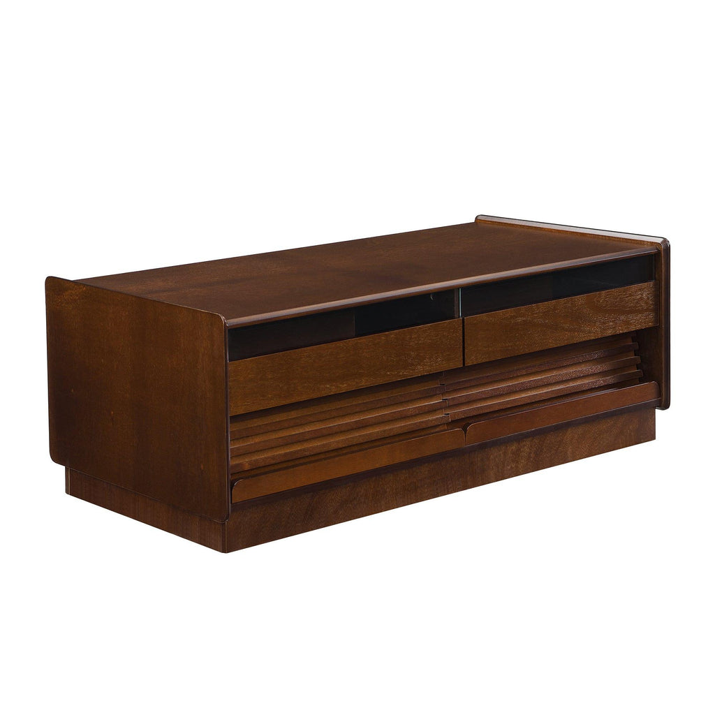 Modern Rectangle Wood Coffee Table with Storage Shelves.