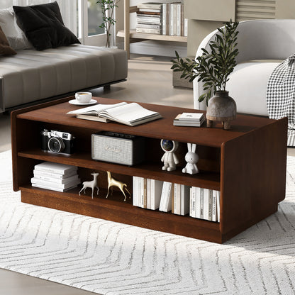 U-Can Modern Rectangle Coffee Table with 4 Drawers and 2 Display Shelves, 47.2' Wood Coffee Table with Fluted Style, Tempered Glass for Living Room