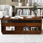 Modern Rectangle Wood Coffee Table with Storage Shelves.