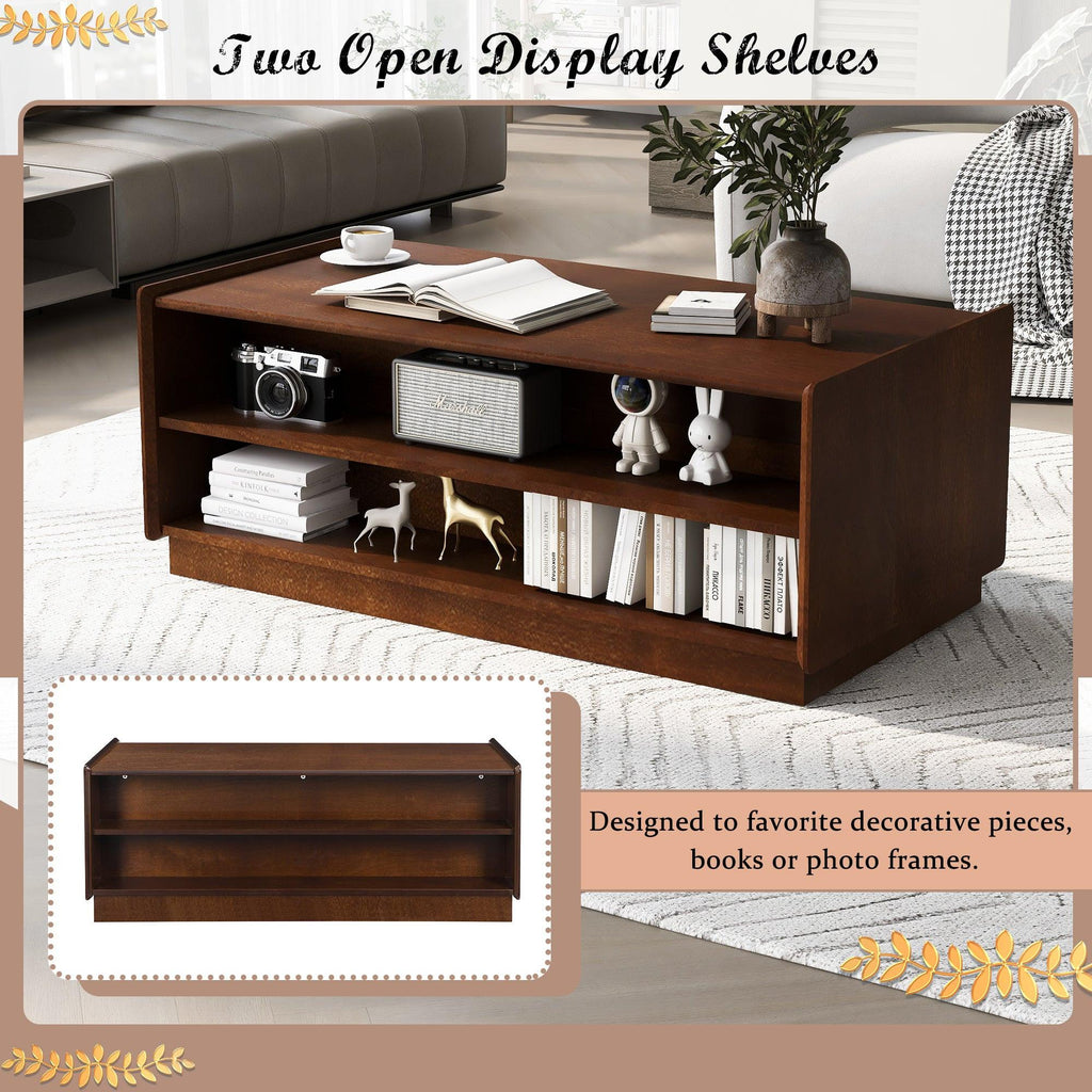 Modern Rectangle Wood Coffee Table with Storage Shelves.