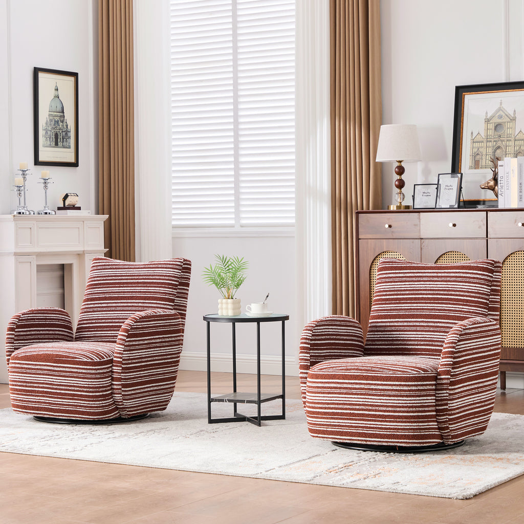 Modern Style 360° Swivel Leisure Chair Fabric Striped Armrest Swivel Chair with sand-rimmed fabric and metal bracket, suitable for living room, balcony and bedroom Accent Chair