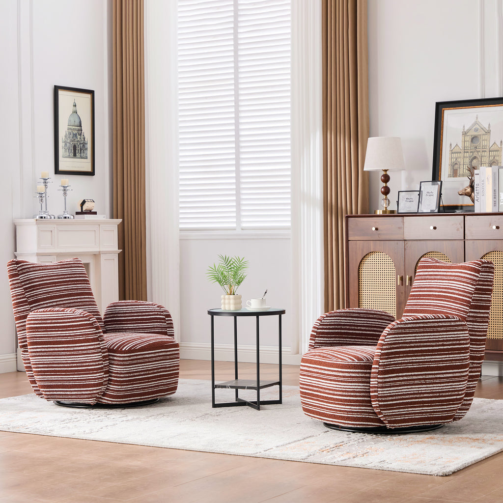 Modern Style 360° Swivel Leisure Chair Fabric Striped Armrest Swivel Chair with sand-rimmed fabric and metal bracket, suitable for living room, balcony and bedroom Accent Chair