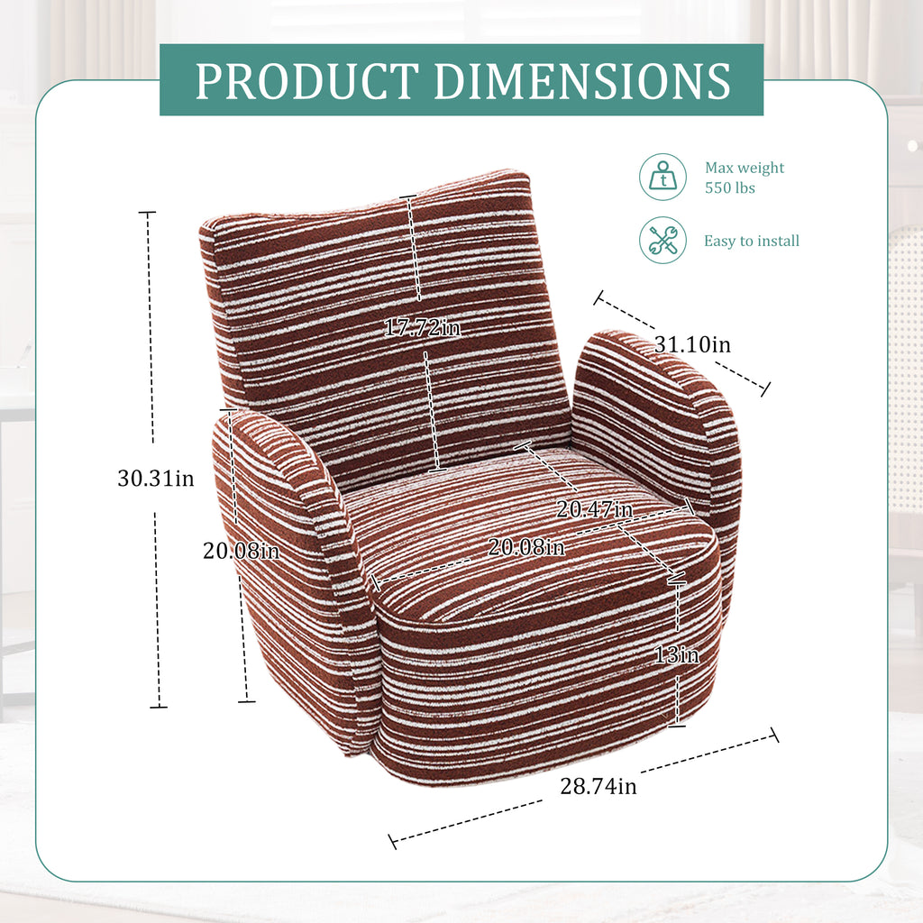 Modern Style 360° Swivel Leisure Chair Fabric Striped Armrest Swivel Chair with sand-rimmed fabric and metal bracket, suitable for living room, balcony and bedroom Accent Chair
