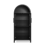 A high arched storage cabinet with a lamp, a modern retro-style wooden storage cabinet with adjustable glass partitions, suitable for use as a multi-functional cabinet in kitchens-Black Food Pantry
