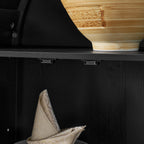 A high arched storage cabinet with a lamp, a modern retro-style wooden storage cabinet with adjustable glass partitions, suitable for use as a multi-functional cabinet in kitchens-Black Food Pantry