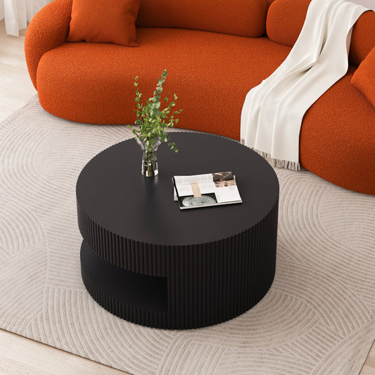 31.5'' Round Coffee Table,Modern Center Table with Storage,Vertical Stripe Design Coffee Table for Living Room,Bedroom(Black)