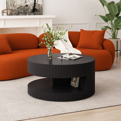 31.5'' Round Coffee Table,Modern Center Table with Storage,Vertical Stripe Design Coffee Table for Living Room,Bedroom(Black)