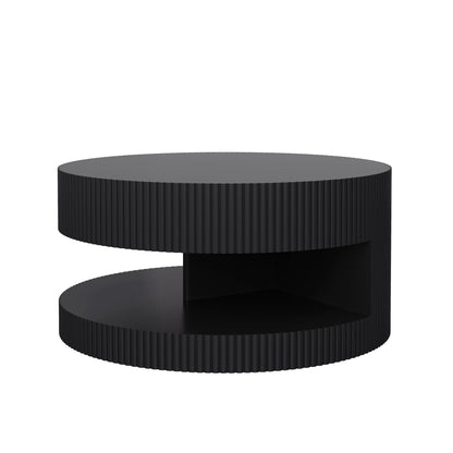 31.5'' Round Coffee Table,Modern Center Table with Storage,Vertical Stripe Design Coffee Table for Living Room,Bedroom(Black)