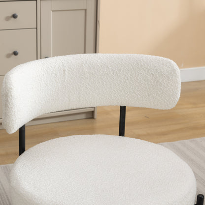 Burbank Modern Round Boucle Dining Chairs, Set of 2, White