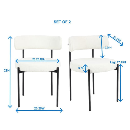 Burbank Modern Round Boucle Dining Chairs, Set of 2, White