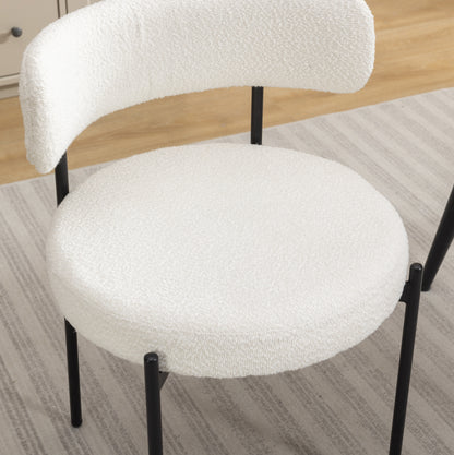 Burbank Modern Round Boucle Dining Chairs, Set of 2, White