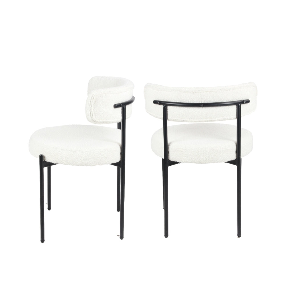 Burbank Modern Round Boucle Dining Chairs, Set of 2, White