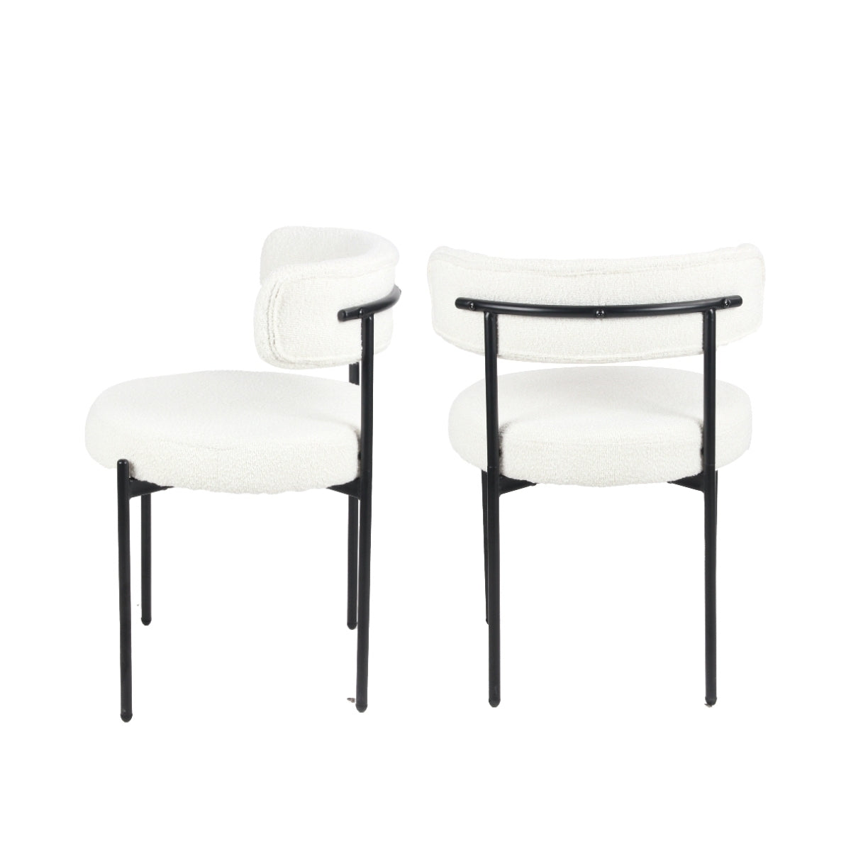 Burbank Modern Round Boucle Dining Chairs, Set of 2, White