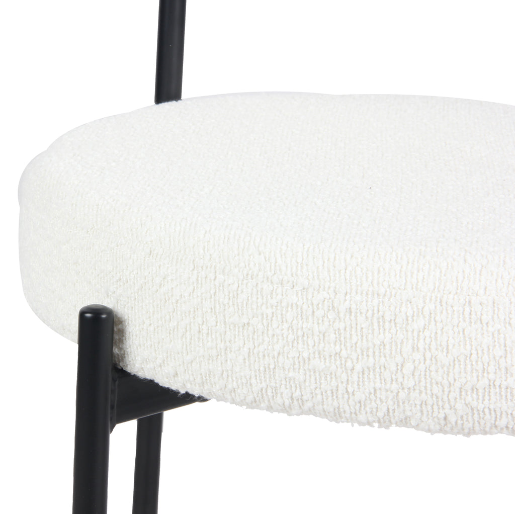 Burbank Modern Round Boucle Dining Chairs, Set of 2, White