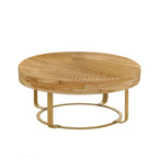 Modern round coffee table Wooden carving pattern coffee table with metal legs for living room reception room office Golden
