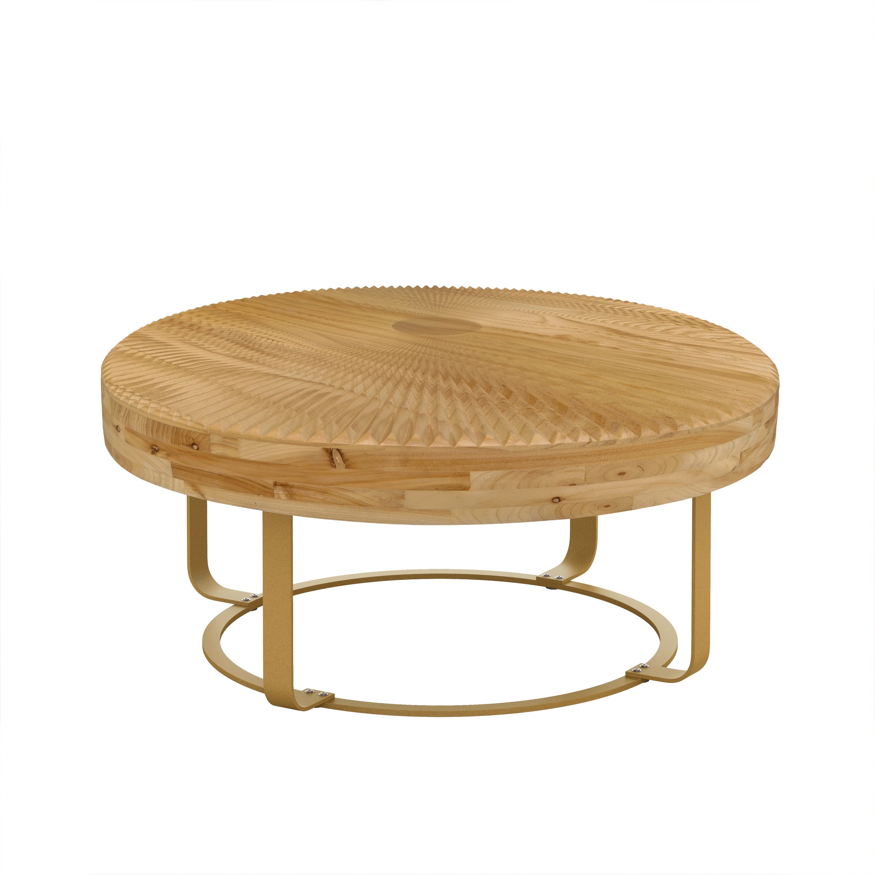 Modern round coffee table Wooden carving pattern coffee table with metal legs for living room reception room office Golden