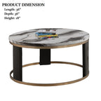 Contemporary Style Round Cocktail Table Marble Top Gold Rings Wooden Legs Gold White And Black Finish Coffee Table