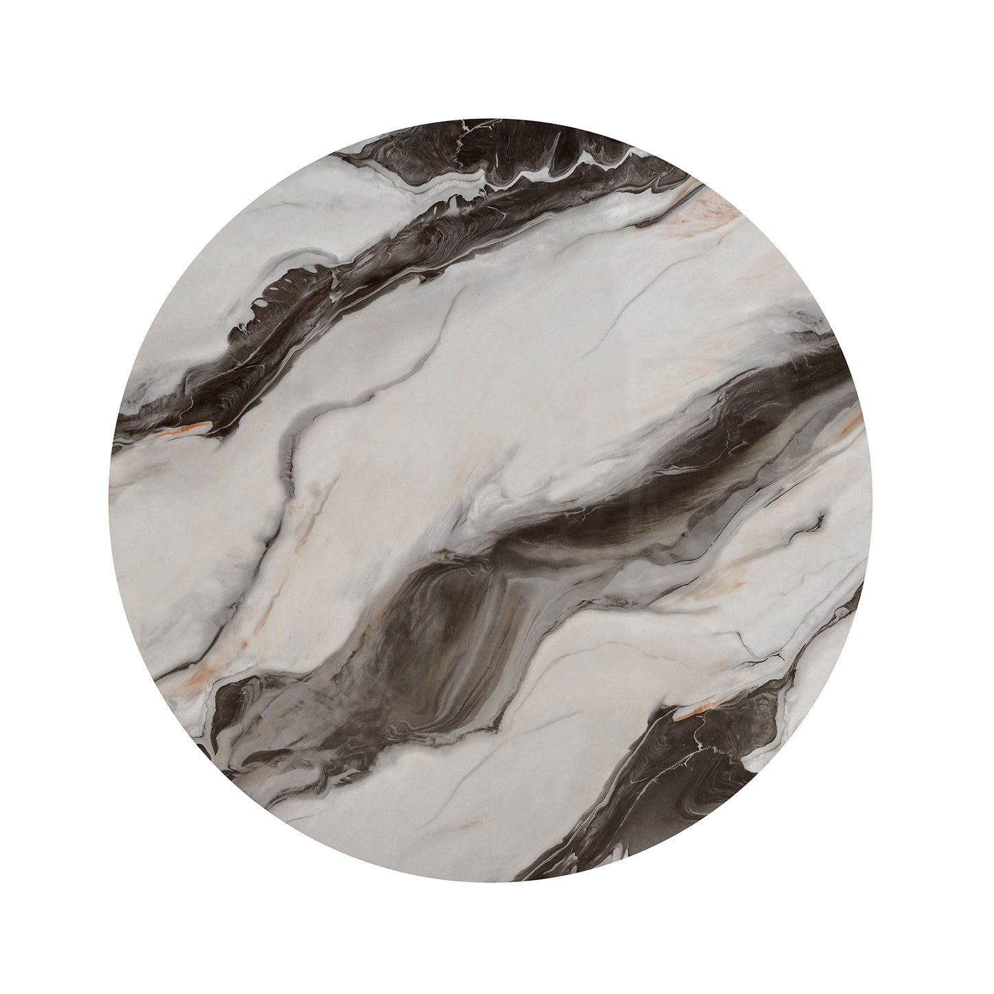 Contemporary Style Round Cocktail Table Marble Top Gold Rings Wooden Legs Gold White And Black Finish Coffee Table