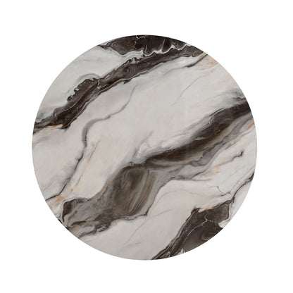 Contemporary Style Round Cocktail Table Marble Top Gold Rings Wooden Legs Gold White And Black Finish Coffee Table