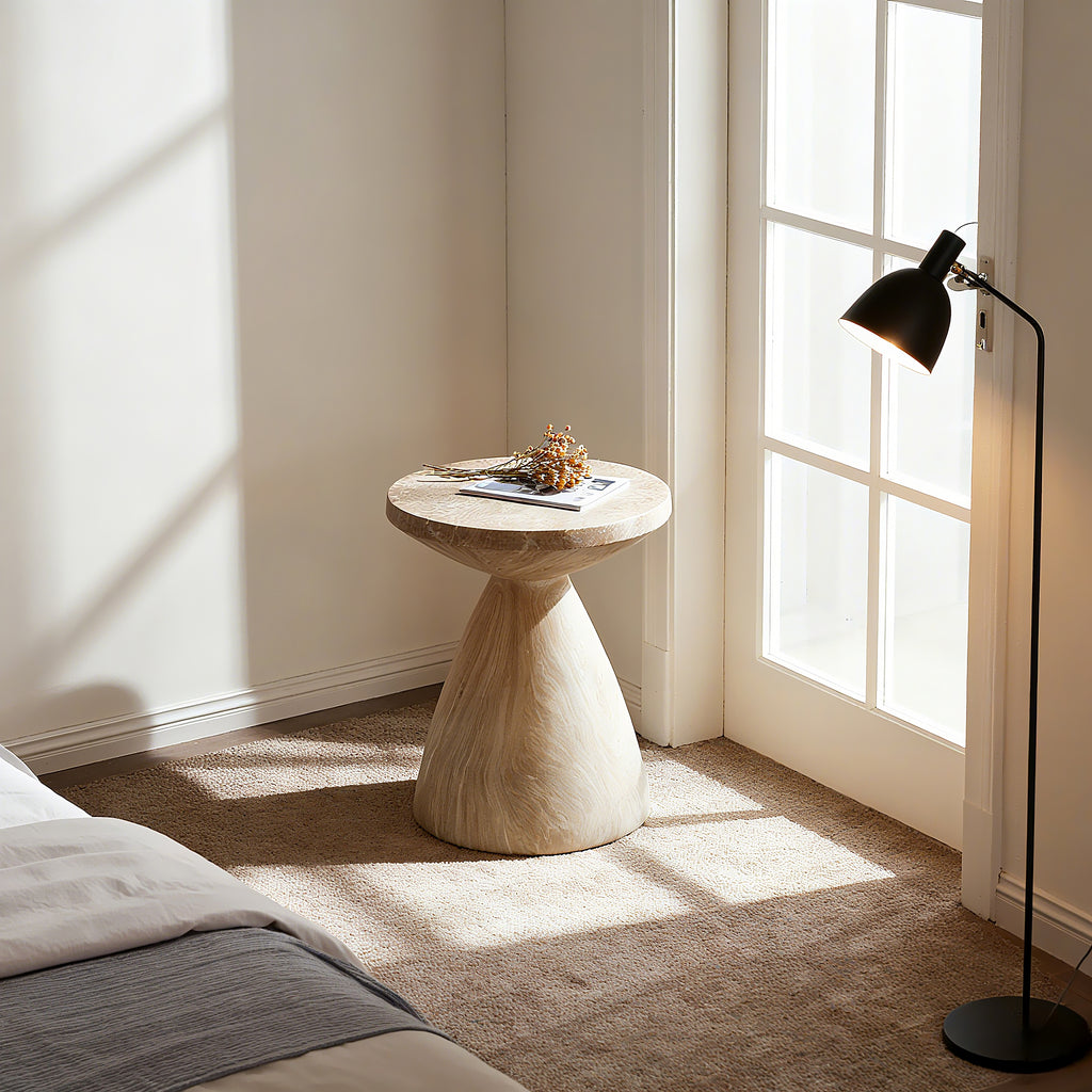 Cement Outdoor End Tables for Patio, GardenAccent Table Faux Terrazzo Accent Table, Modern Small Round Side Tablefor Outside, Tree Stump Garden Stool DrumTable indoor and Outdoor End Table