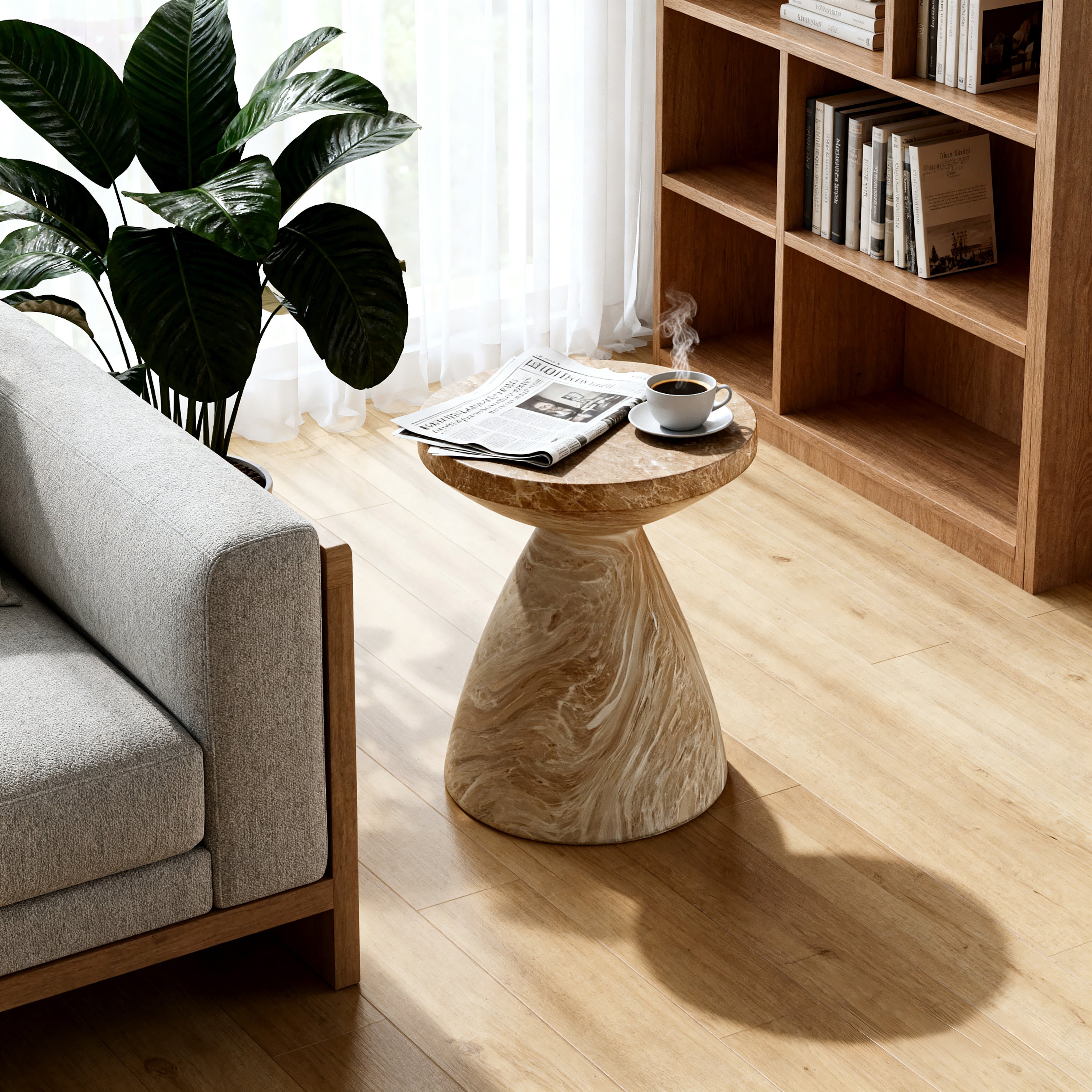 Cement Outdoor End Tables for Patio, GardenAccent Table Faux Terrazzo Accent Table, Modern Small Round Side Tablefor Outside, Tree Stump Garden Stool DrumTable indoor and Outdoor End Table