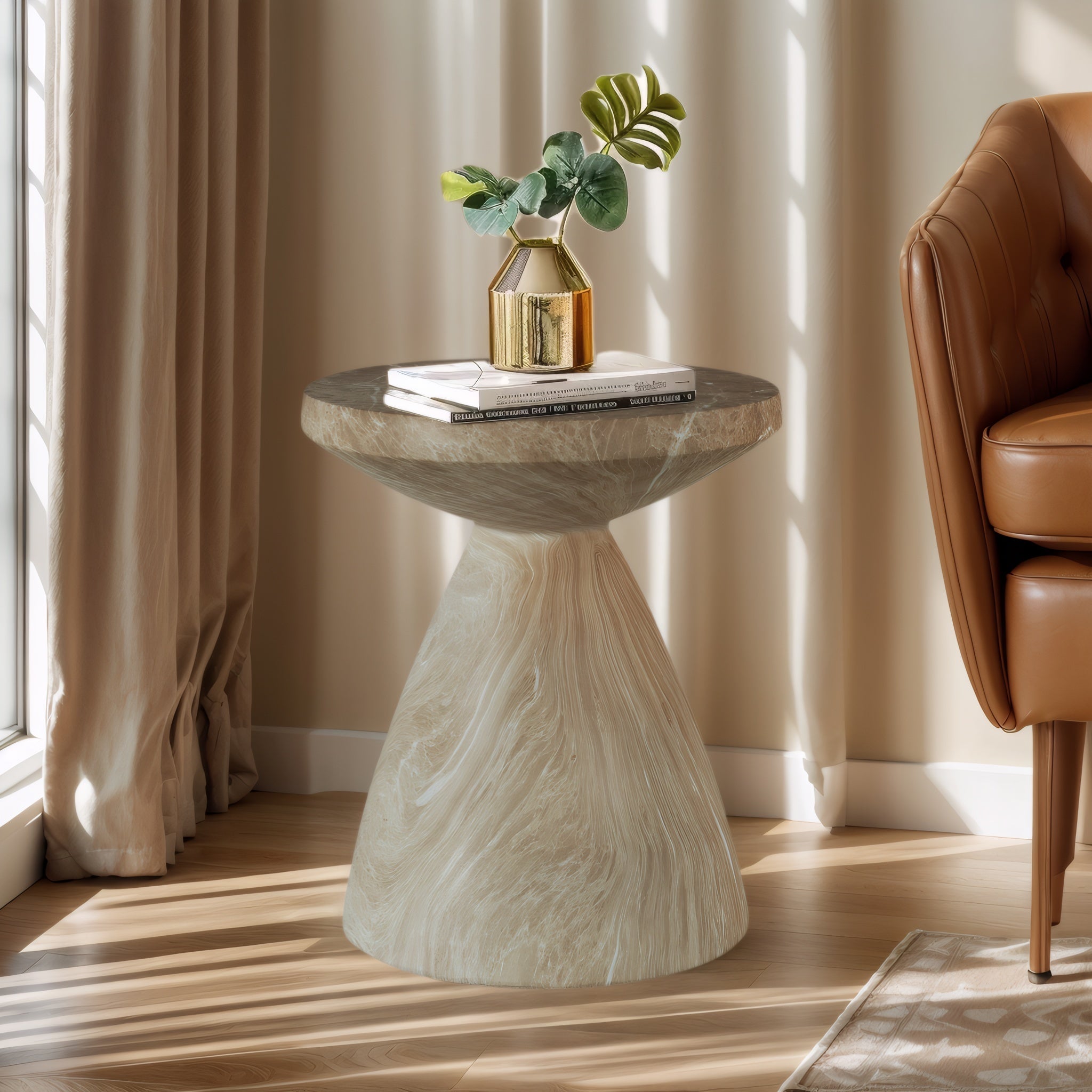 Cement Outdoor End Tables for Patio, GardenAccent Table Faux Terrazzo Accent Table, Modern Small Round Side Tablefor Outside, Tree Stump Garden Stool DrumTable indoor and Outdoor End Table