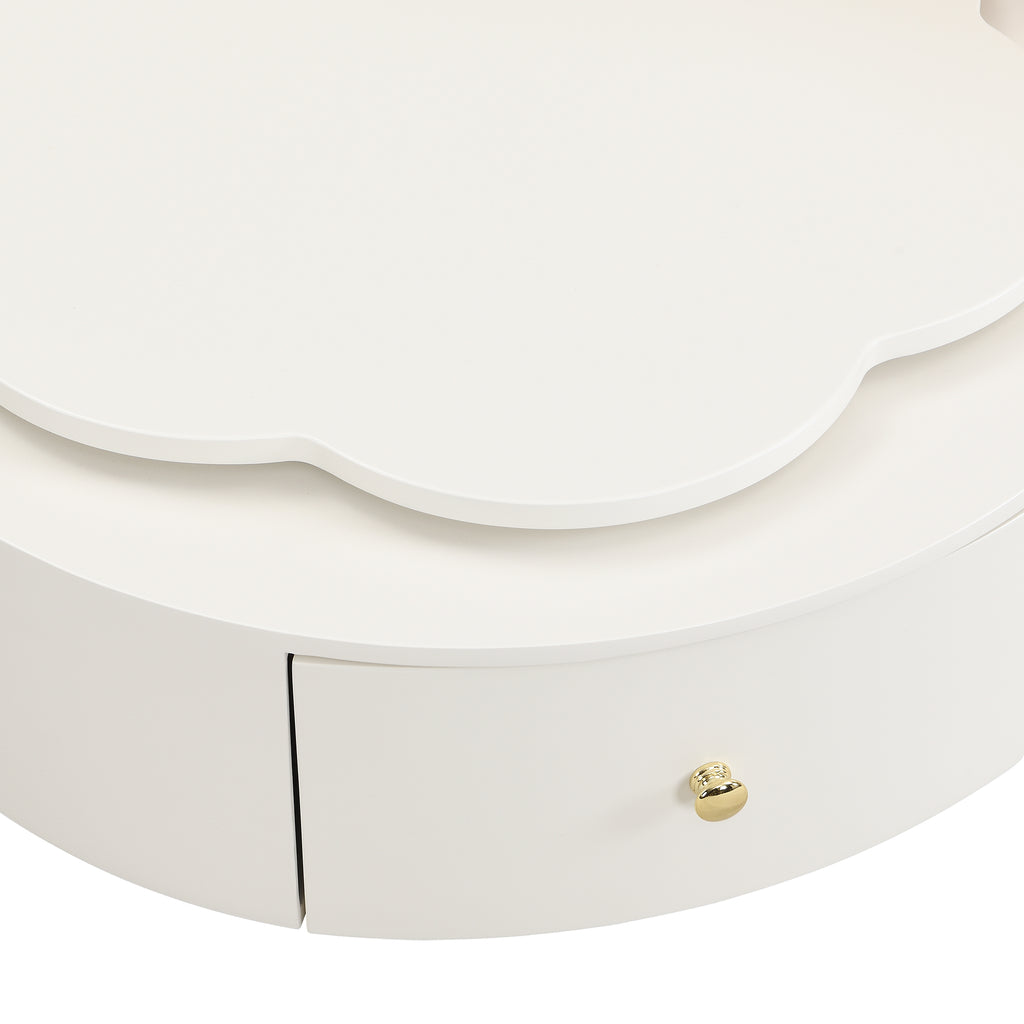 U-Can Modern Round Coffee Table Set of 2 , 360-Degree Rotatable Flower-shaped Top with 2 Drawers, Top Circle Side Table End Table with Glass for Living Room